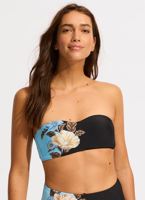 Garden Party Bustier Bandeau Bikini Top - Black