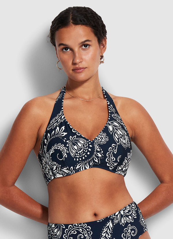 Folklore F Cup Halter Bikini Top - True Navy