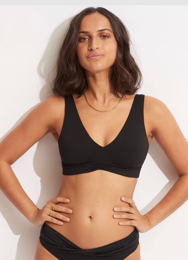 V Neck Tank Bikini Top - Black