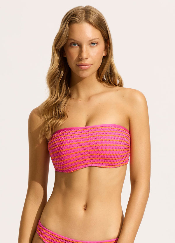 Mesh Effect DD Tank Bikini Top - Hot Pink