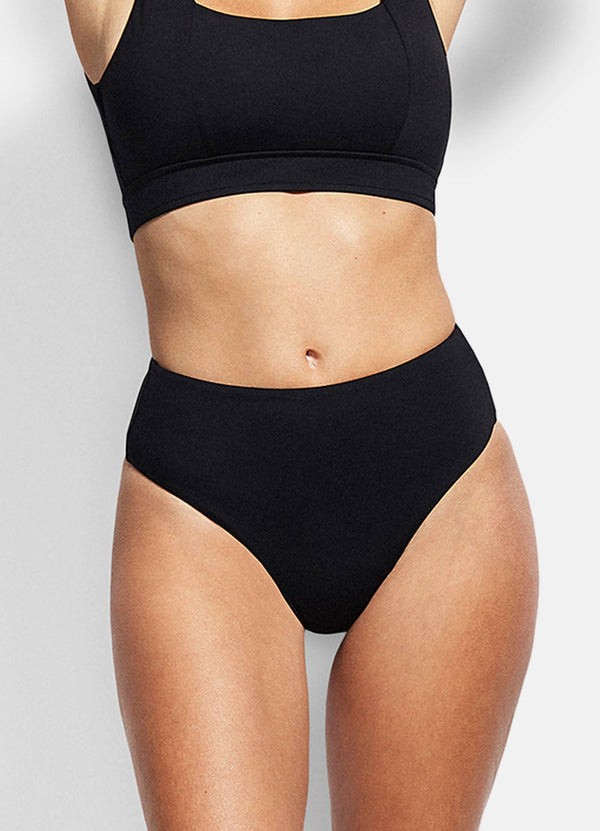 High Waisted Wide Side Bikini Bottom - Black