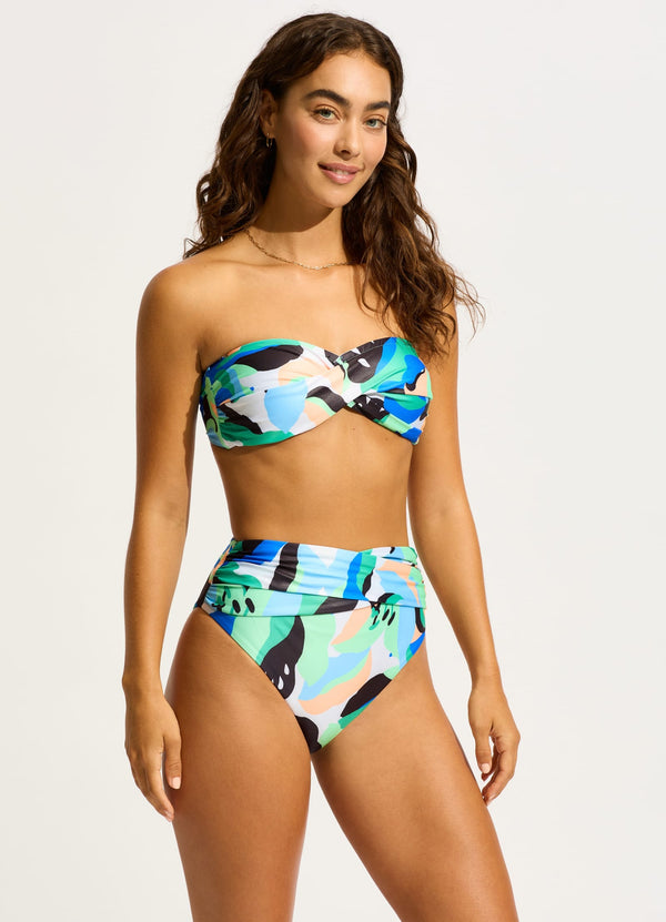 Rio High Waist Wrap Front Bikini Bottom - Jade