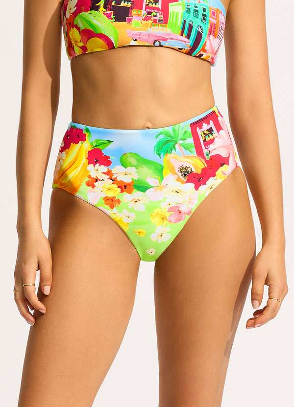 Cuba High Waisted Bikini Bottom - Turquoise