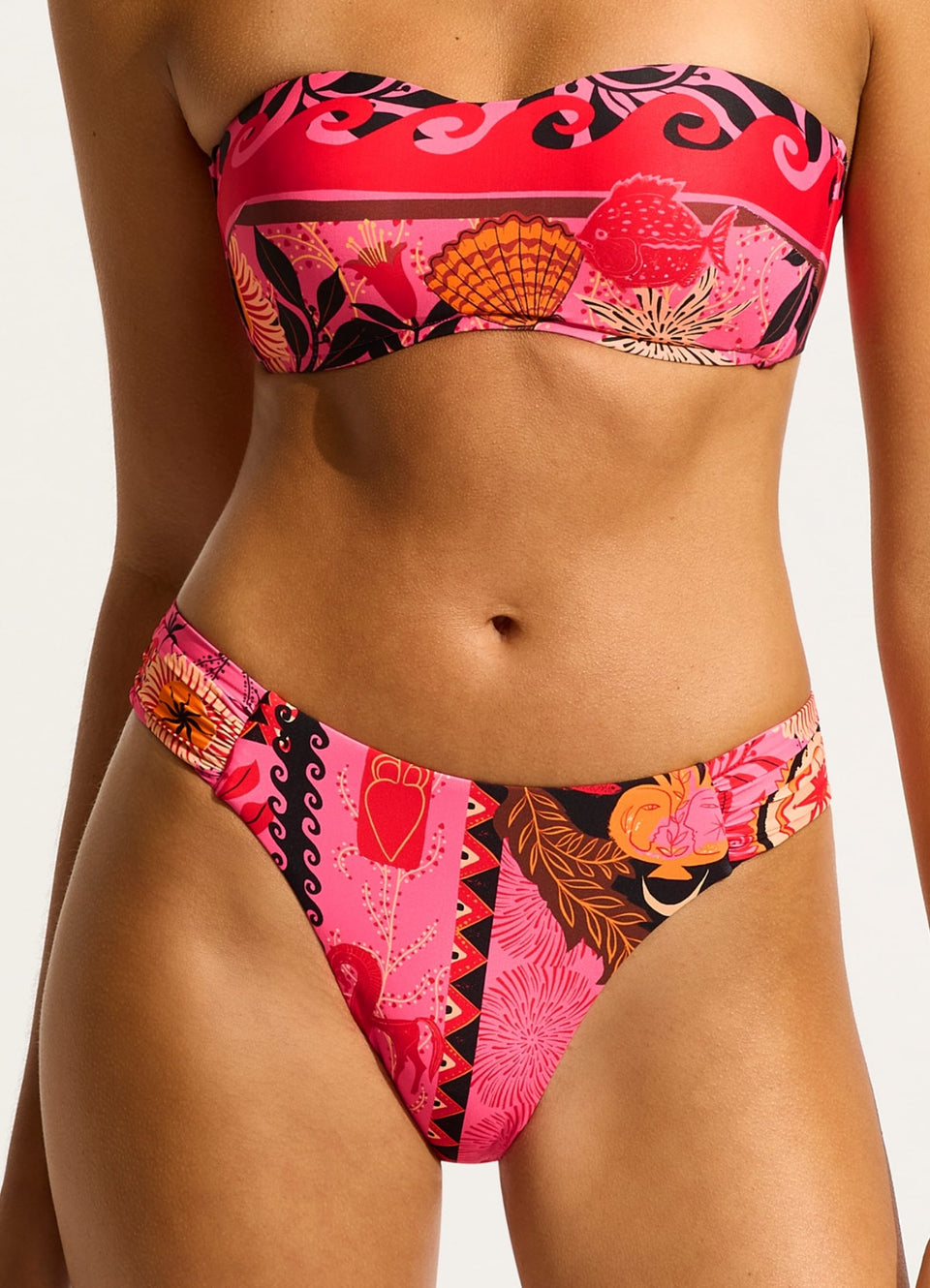 Seafolly Collective High Leg Ruched Side Bikini Bottom - Hot Pink