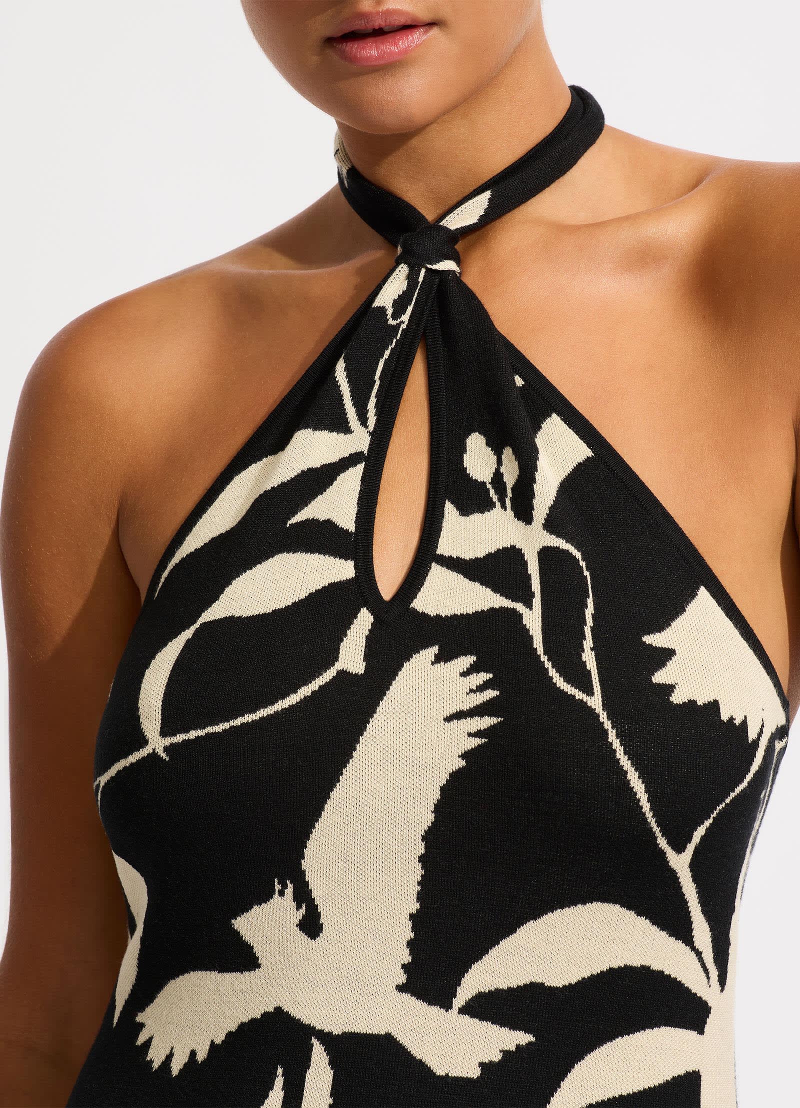 Birds of Paradise Mini Halter Dress Black Seafolly United Kingdom