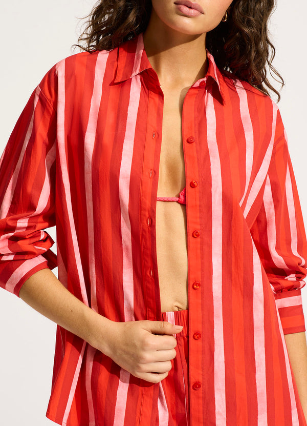 Oversized Button Up Shirt - Flame