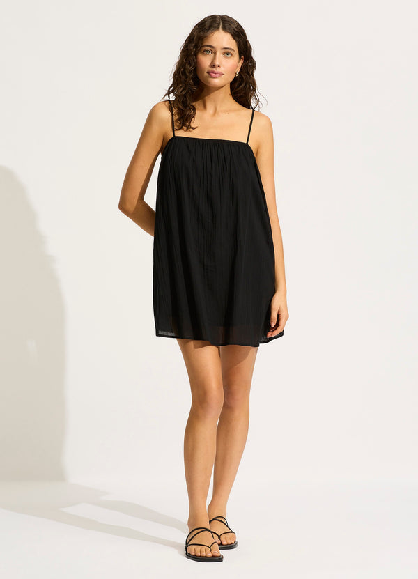 Gathered Bandeau Mini Dress - Black