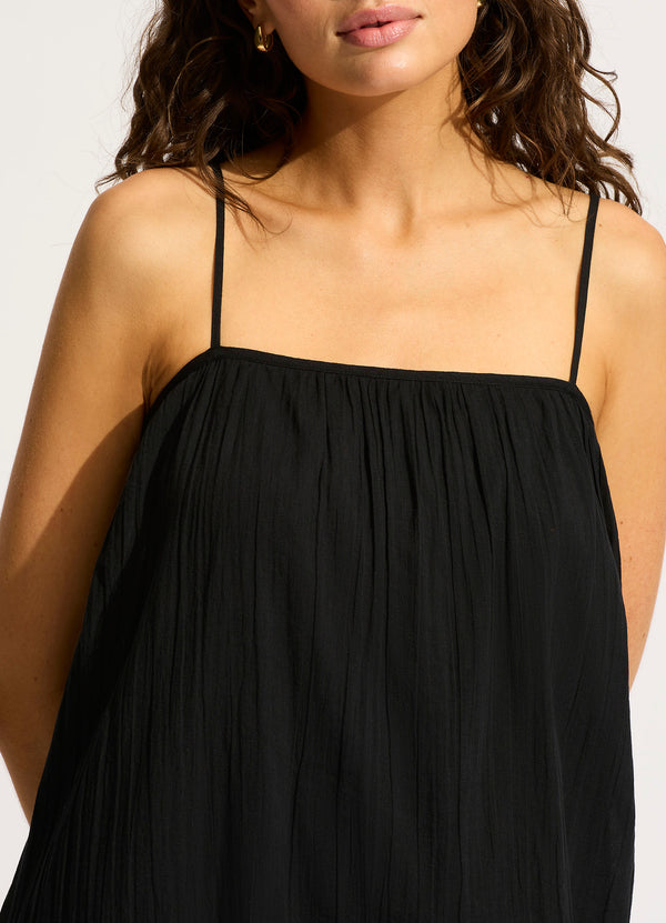 Gathered Bandeau Mini Dress - Black