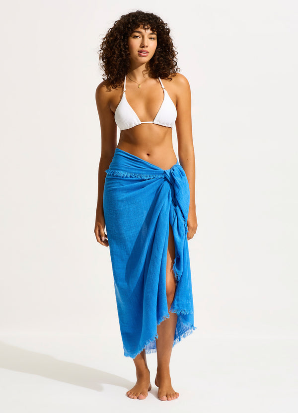 Textured Cotton Beach Wrap - Azure Blue