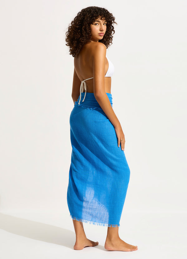 Textured Cotton Beach Wrap - Azure Blue