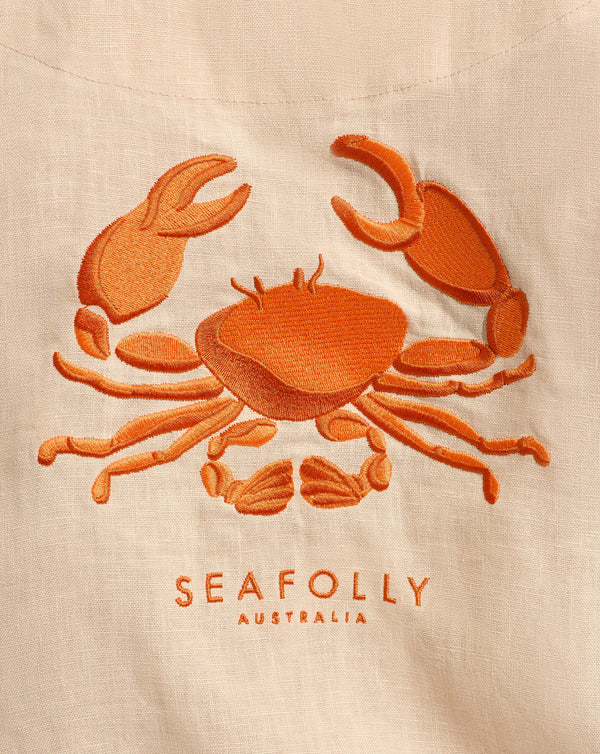 Wish You Were Here Embroidered Robe - Crab Orange