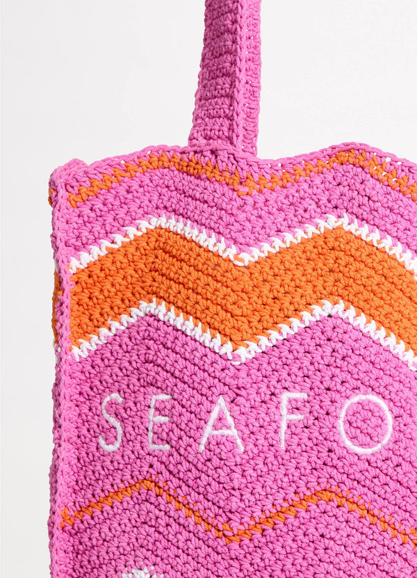 Beach Bazaar Crochet Tote Bag - Hot Pink