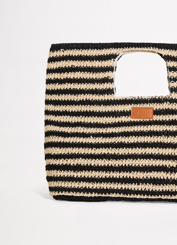 Raffia Stripe Basket Bag - Natural/Black