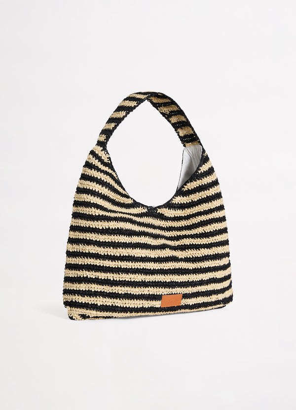 Raffia Stripe Tote Bag - Natural/Black