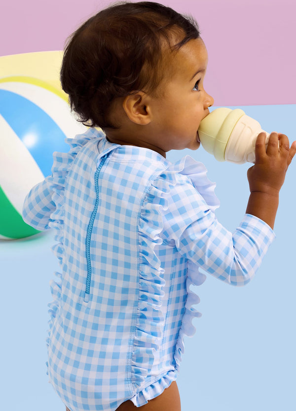 Gingham Frill Sunsuit - Placid Blue
