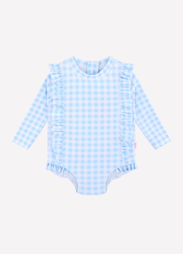 Gingham Frill Sunsuit - Placid Blue