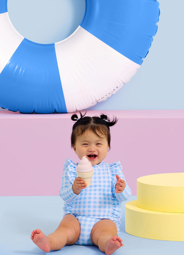 Gingham Frill Sunsuit - Placid Blue