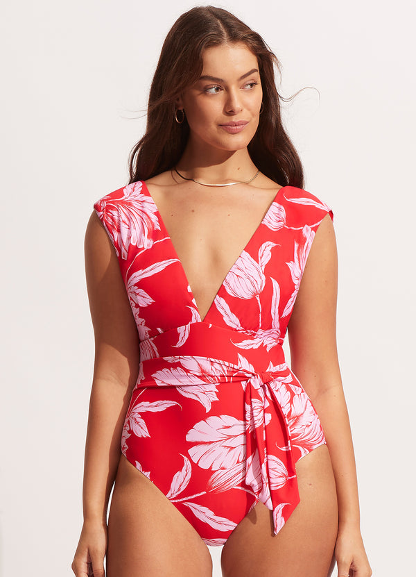 Fleur de Bloom V Neck One piece - Chilli Red