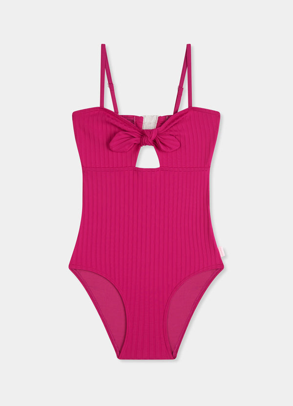 Summer Essential Girls Tie Front One Piece - Deep Pink