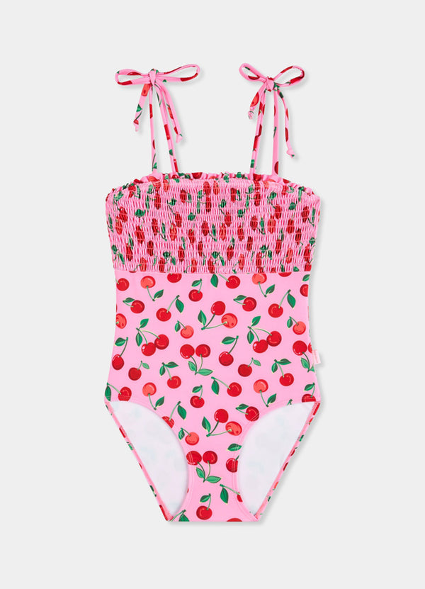 Girls Shirred One Piece - Cherry