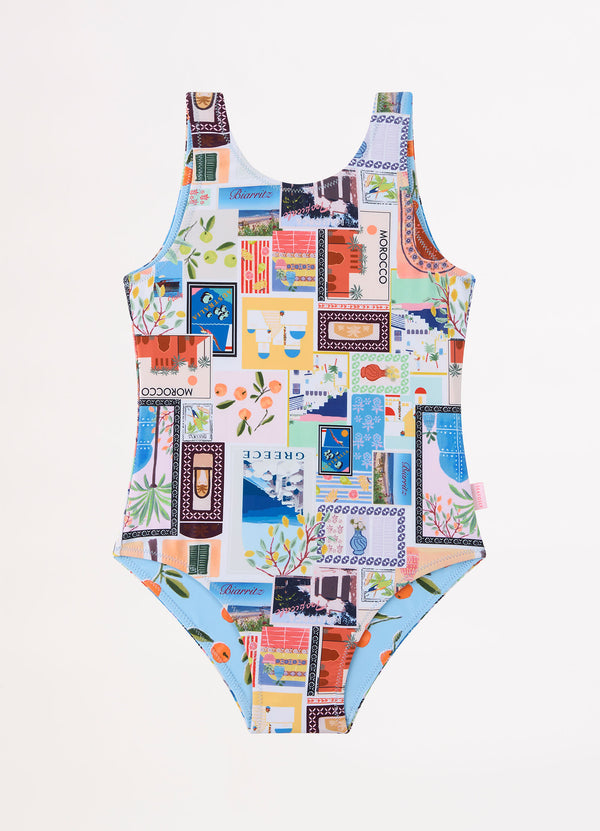 On Vacation Girls Reversible One Piece - Azure
