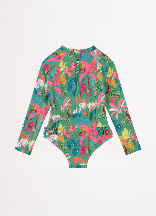 Tropical Dreams Girls Mini Frill Paddlesuit - Trop Green