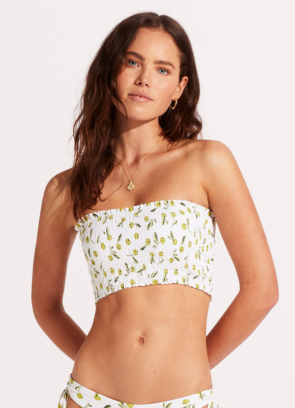 Summer Crush Shirred Long Line Bandeau - Soft Olive