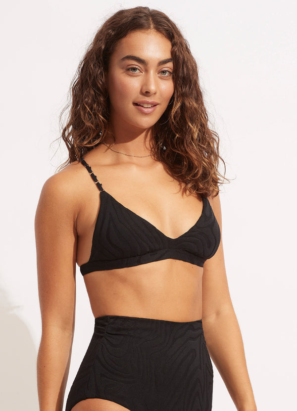 Second Wave Fixed Tri Bra - Black