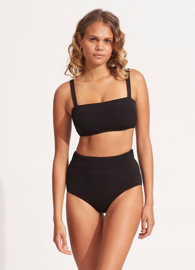 Sea Dive High Waisted Bikini Bottom - Black