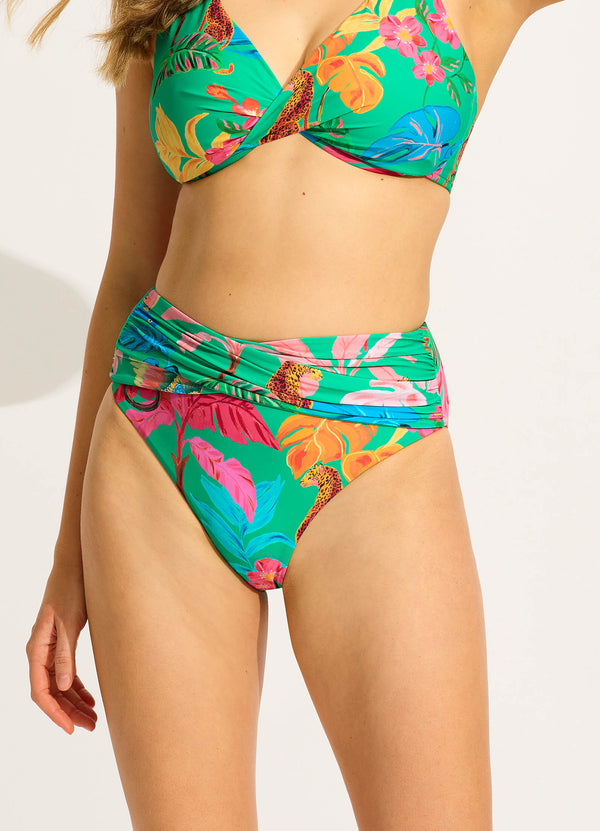 Tropica High Waist Wrap Front Bikini Bottom - Jade