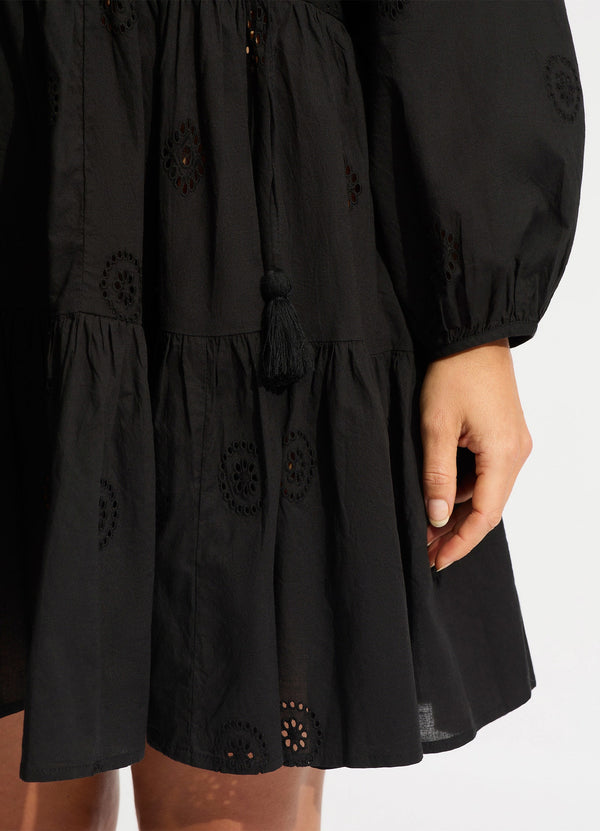 Embroidery Tiered Dress - Black