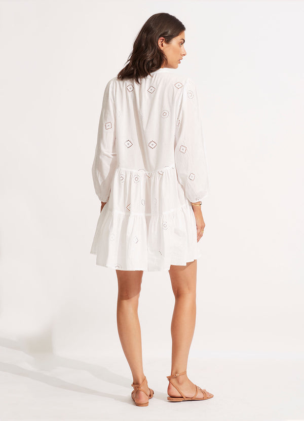 Embroidery Tiered Dress - White