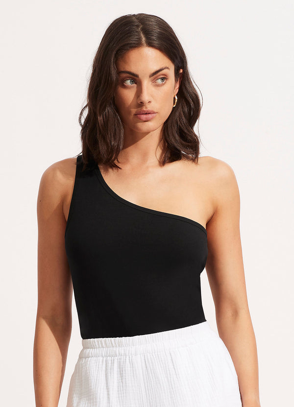 Jersey One Shoulder Top - Black