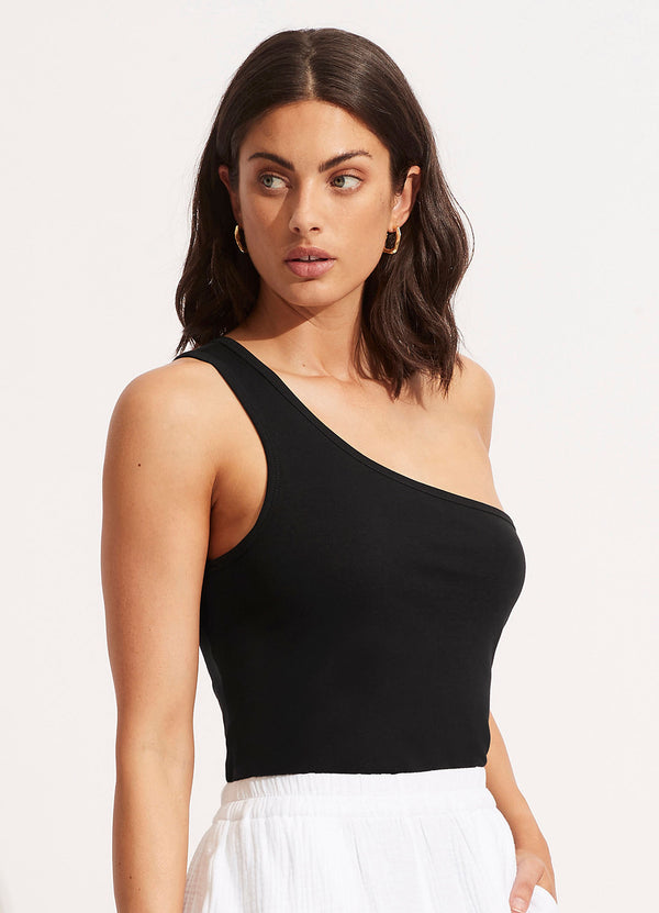 Jersey One Shoulder Top - Black