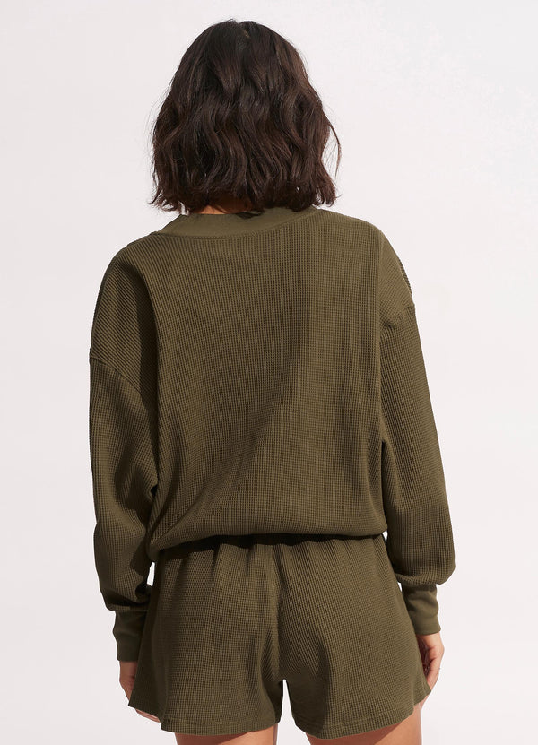 Waffle Sweat Top - Moss