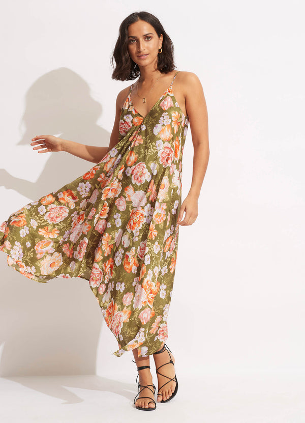 Paradise Garden Scarf Dress  - Avocado