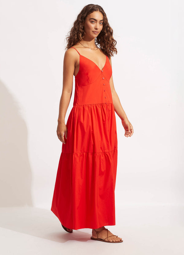 Poplin Maxi Dress - Red