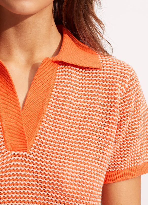Sunray Knit Polo Top - Mandarin