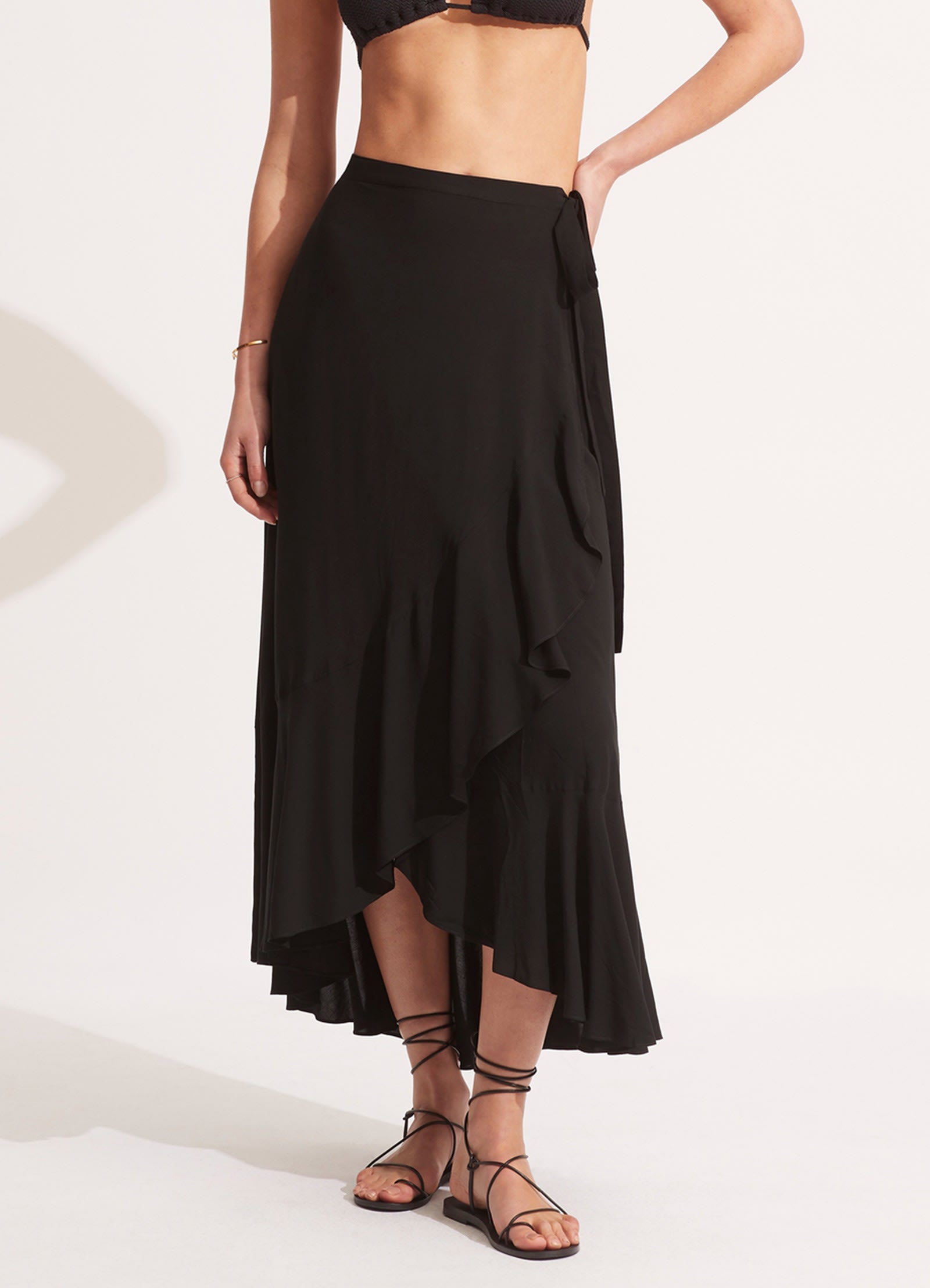 Ruffle wrap skirt black cheap