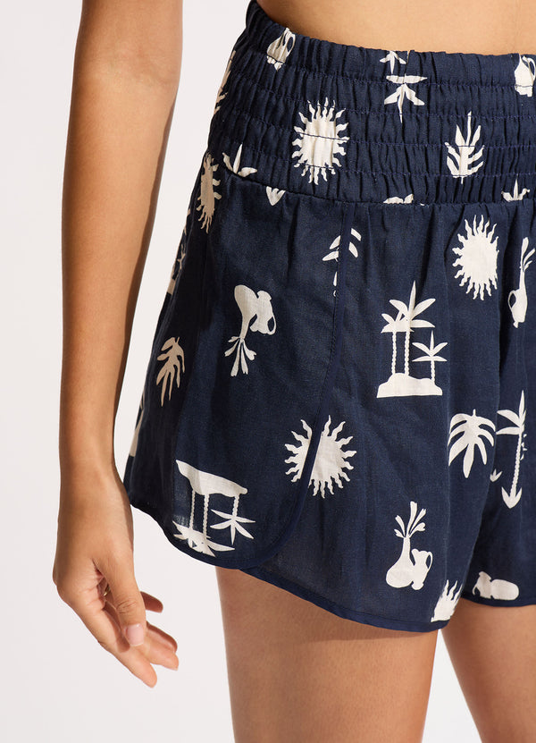 La Palma Shirring Short - True Navy